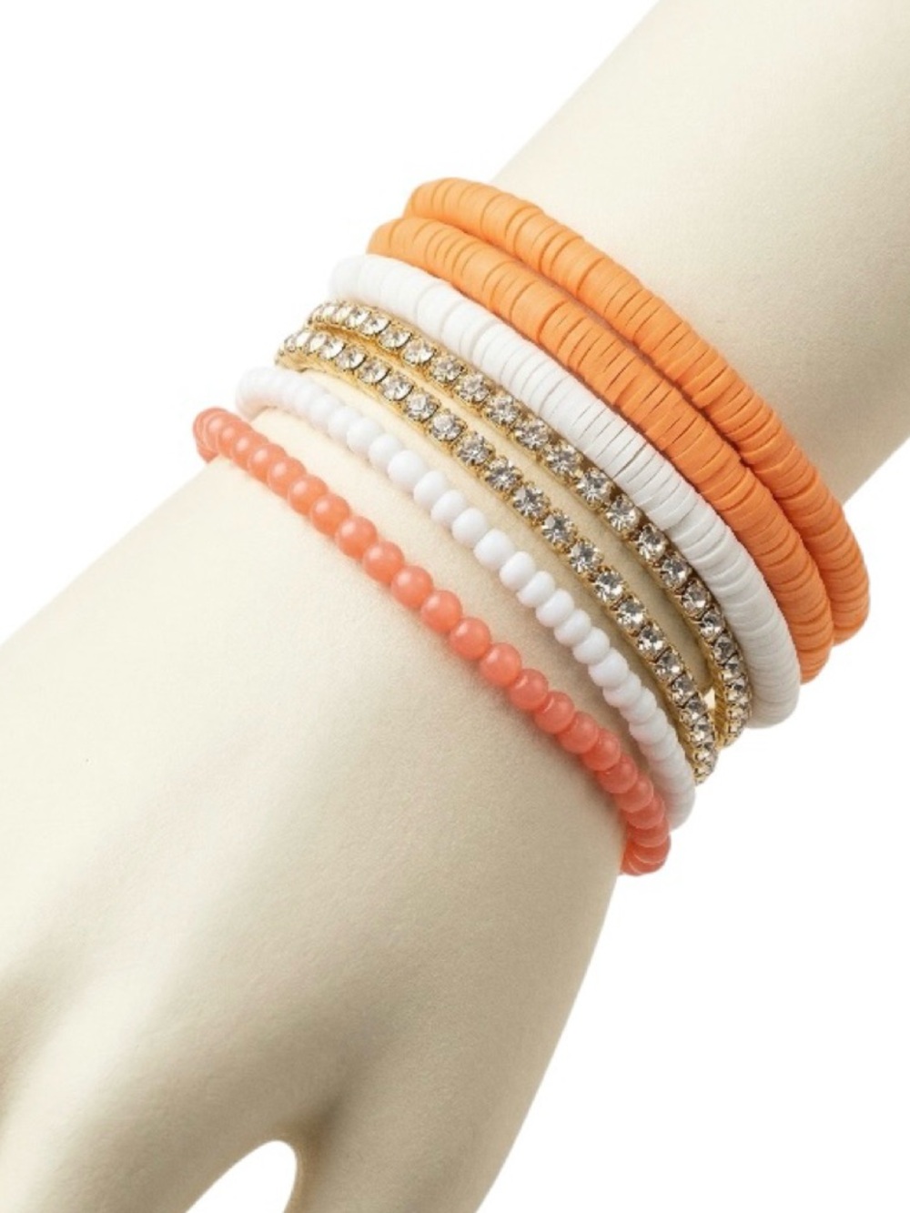 Own the Game 8 pc. Orange and White Beaded Bracelet Set (NWT)